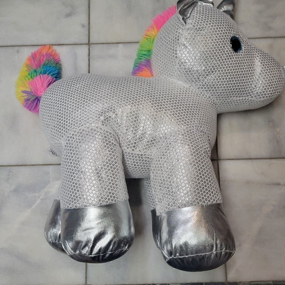 Dan Dee Silver Sparkle Rainbow plush stuffed Unicorn Horse 22"
